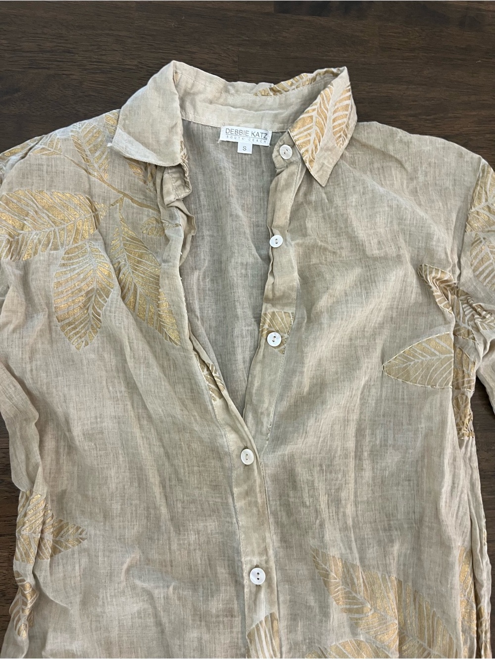 Debbie Katz Zilly Shirt Dress Taupe Cotton Resort wear Loose Fit Metallic Small - Picture 4 of 8